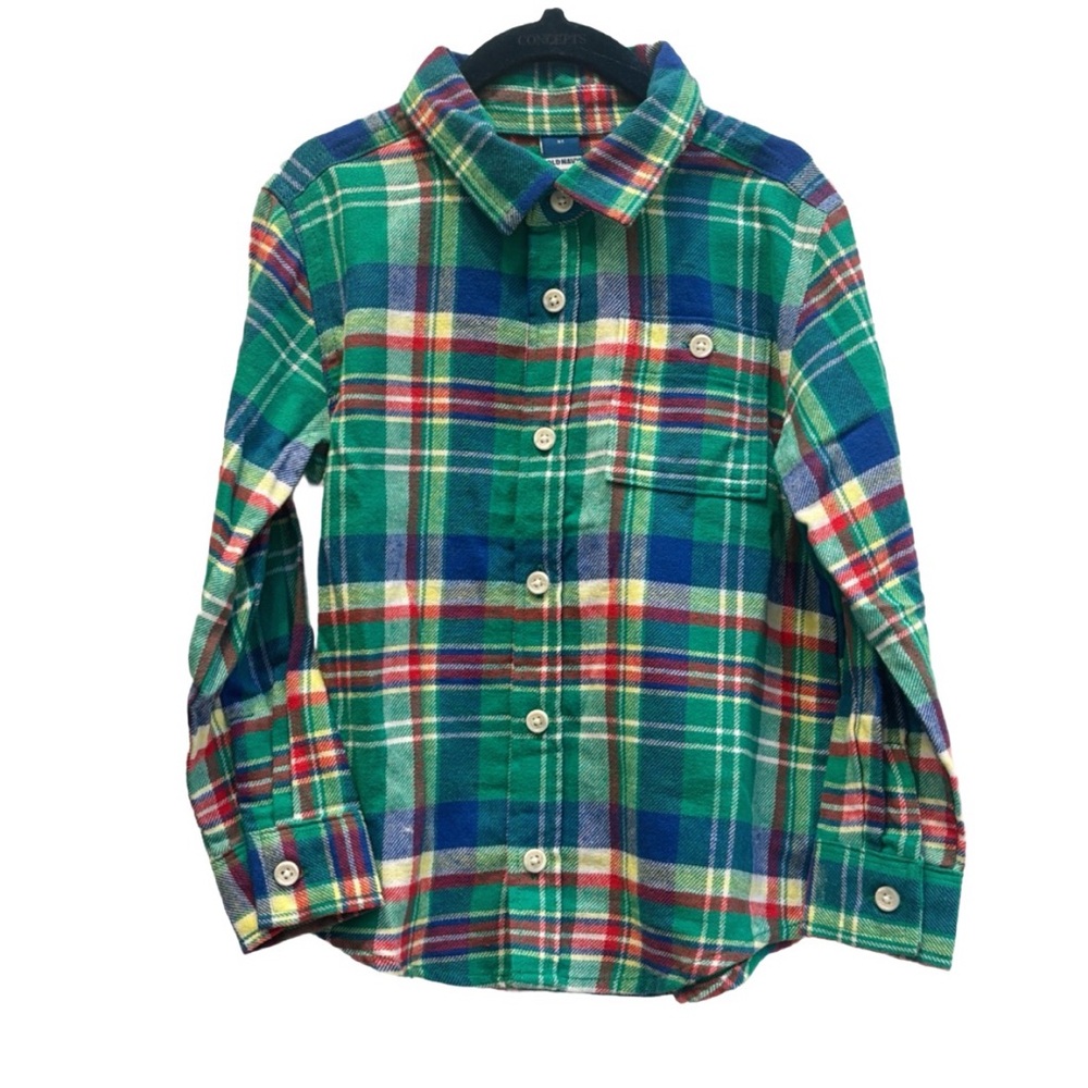Old Navy Kids Plaid Flannel Button-Down Shirt – 5T Cozy, Excellent condition
